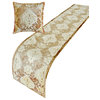 Decorative Beige Velvet Full 68"x18" Bed Runner Only, Damask - Emmeline