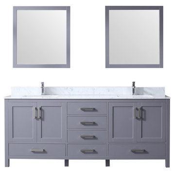 Jacques 80" Dark Grey Double Vanity, White Carrara Marble Top, Sinks,30" Mirrors