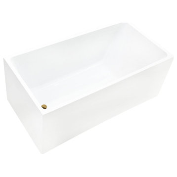 Vanity Art 55" Acrylic Freestanding Bathtub, White/Titanium Gold