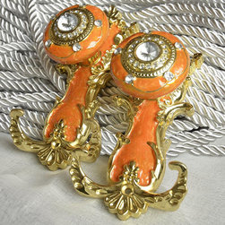 5 Colors QYM76 Crystal Curtain Holdbacks in Orange in gold Color - Window Treatment Accessories