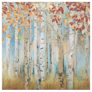 Yosemite Home Decor "Birch Beauties I" Wood Wrapped Wall Art in Multi-Color
