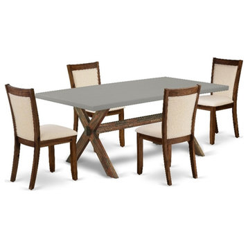 X797MZN32-5 Dining Table and 4 Light Beige Chairs - Distressed Jacobean Finish