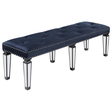 Varian II Bench, Black Velvet and Black and Sliver Finish