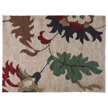 Woven Jute Rug with Floral Print, Multicolor