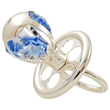 Silver Plated Pacifier With Blue Crystals Ornament