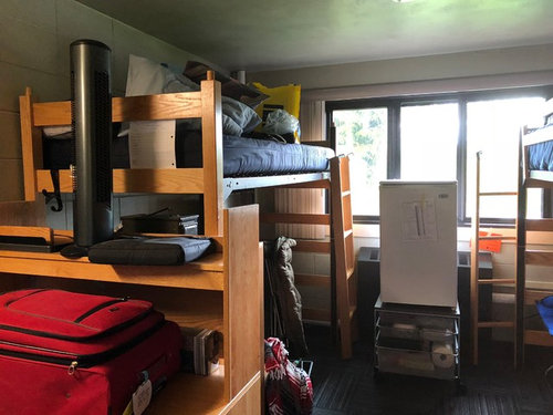 Double Dorm Room Layout For One Person, How To Setup Dorm Headboard