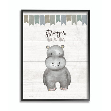 Stupell Industries Stronger Than You Think Hippo, 24"x30", Black Framed