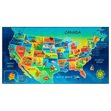 USA United States Map Skid backing High Definition Print Area Rug, 3'3"x6'6"