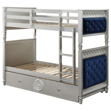 Varian Twin/Twin Bunk Bed, Blue Velvet and Silver Finish