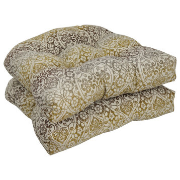 19" U-Shaped Premium Outdoor Tufted Chair Cushions, Set of 2, Festive Mineral