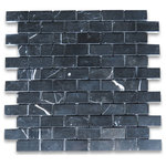 Stone Center Online - Nero Marquina Black Marble 1x2 Brick Subway Mosaic Tile Polished, 1 sheet - Nero Marquina Black Marble 1x2" brick pieces mounted on 12x12" sturdy mesh tile sheet