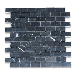 Stone Center Online - Nero Marquina Black Marble 1x2 Brick Subway Mosaic Tile Polished, 1 sheet - Mosaic Tile