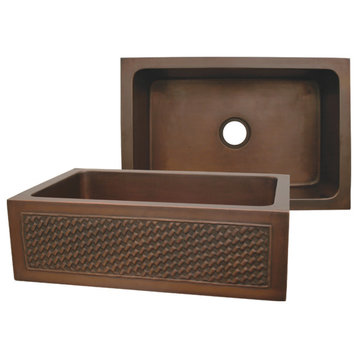 Copperhaus Rectangular Undermount Sink With A Basket Weave Design Front Apron