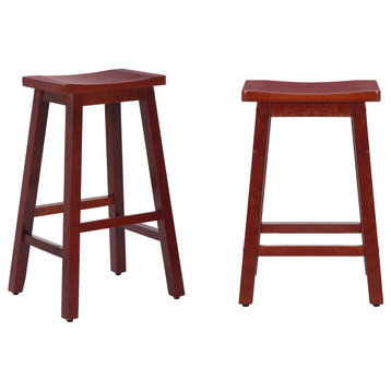 WestinTrends 2PC 29" Solid Wood Backless Saddle Seat Bar Height Stool Set, Cherry