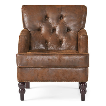 GDF Studio Madene Tufted Back Fabric/Microfiber Club Chair, Brown