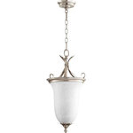 Quorum - Quorum 6872-2-60 Flora - Two Light Entry Pendant - Shade Included: TRUEFlora Two Light Entry Pendant Aged Silver Leaf White Linen Glass *UL Approved: YES *Energy Star Qualified: n/a  *ADA Certified: n/a  *Number of Lights: Lamp: 2-*Wattage:60w Medium bulb(s) *Bulb Included:No *Bulb Type:Medium *Finish Type:Aged Silver Leaf