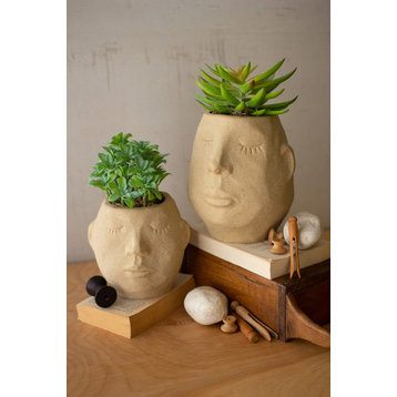 Kalalou Cdv2034 Set Of Two Ceramic Face Planters