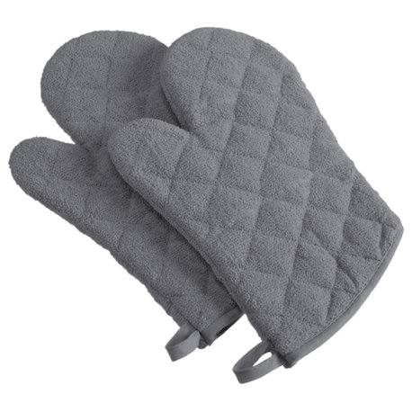Gray Terry Oven Mitt Set/2