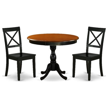 AMBO3-BCH-W - Kitchen Table and 2 Wooden Dining Chairs - Black Finish