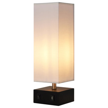 Modern Metal Table Lamp with USB Port, White