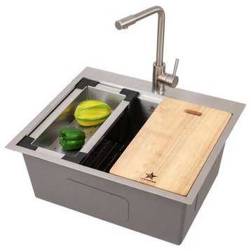STARSTAR Workstation Top Mount/Drop-in Stainless Single Kitchen Sink, 23x20