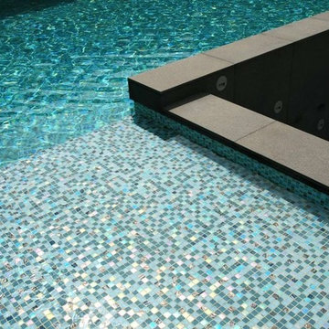 Pool with custom recycled glass mosaic mix with white gold