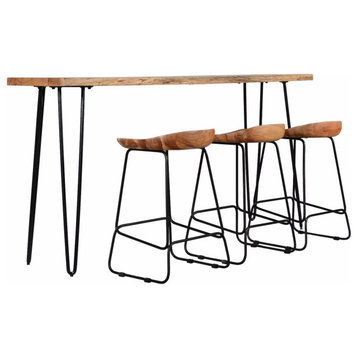 Rustic Industrial Pub Set, Acacia Table With Hairpin Legs & 3 Bar Stool, Natural