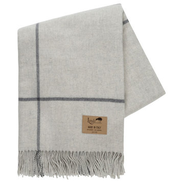 Windowpane Cashmere Throw, Light Grey and Charcoal