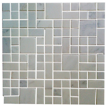Carrara Magic Pattern Tumbled Mosaic Tile, 12"x12", Set of 10