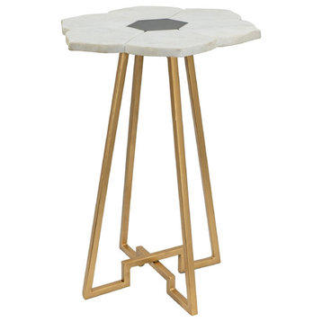 Flower End or Side Table, White and Gold