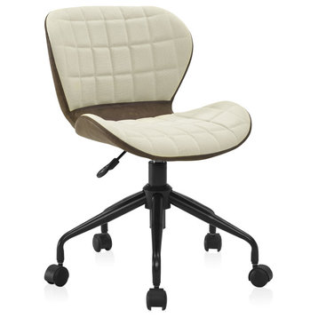 Modern Upholstered Linen Desk Chair, Brown & Beige