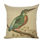 Green Bird Burlap Pillow