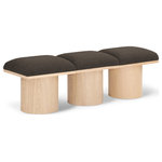 Meridian Furniture - Pavilion Black Boucle Fabric Bench, Brown, Natural Finish, 54" W X 15.5" D X 17.5" H - Bring valuable seating and remarkable style to your space with this Brown Pavilion boucle fabric bench, an exquisite balance of style and usability for the entryway, bedroom, and beyond. Crafted from oak veneer with a natural finish, this bench has a 4-inch-thick seat cushion that's channel-tufted for a touch of luxury. The bench's columnar bases add a dash of art deco design, making it a captivating focal point in any room.