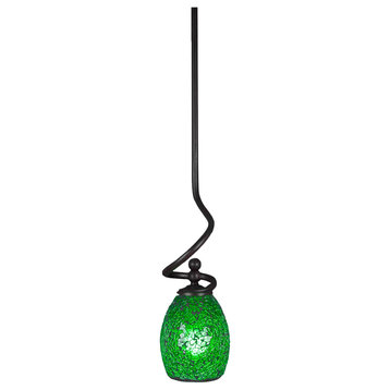 Capri Stem Mini Pendant In Dark Granite, 5" Green Fusion Glass