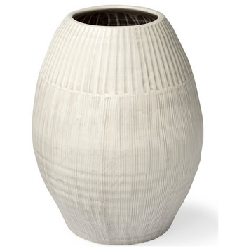 Reyan Small Pearl White Ceramic Striped Vase
