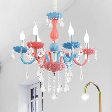 Crystal Multi-color Chandelier with Candles for Kids Bedroom, Colorful, 8 Lights