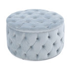 Maelyn Plush New Velvet Ottoman, Sky Gray