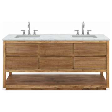 Oakman Marble Top Vanity in Mango Wood with Faucet, 72, Vanity With Chrome Faucet