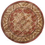 Nourison - Delano Persian Area Rug, Brick, 5'3" Round - An exquisitely figured medallion motif, framed by the elegant lines of a traditional diamond panel design. In softly antiqued tones of carnelian red, the perfect area rug to bring a feeling of subtle drama to that special room in your home. Expertly power-loomed from top quality polypropylene yarns for luxuriously supple texture and years of lasting beauty.
