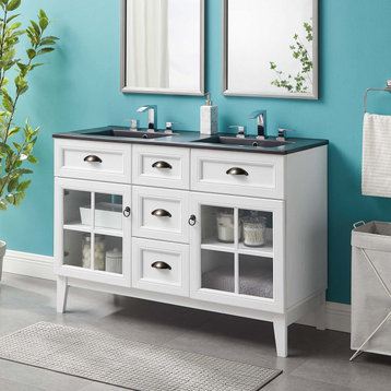Isle 48" Double Bathroom Vanity Cabinet, White/Black