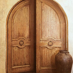 Round Top Double Prehung Door, Mahogany with Hand Carved Panels - Front Doors