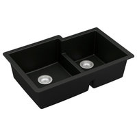 Karran 32" Undermount Large/Small Bowl Quartz Kitchen Sink, Black