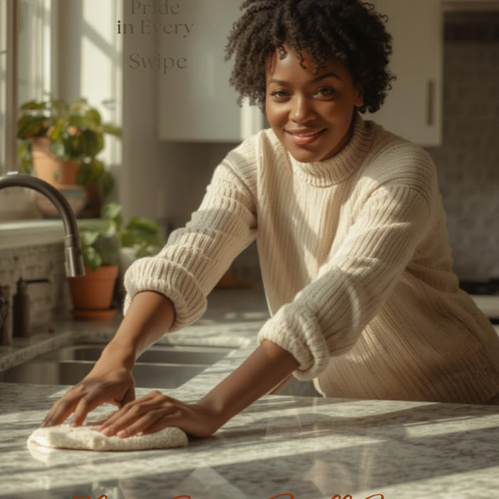Homeowner wiping down countertops