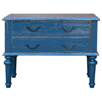Rough Wood Blue Lacquer 2 Drawers Sideboard Credenza Table Cabinet Hws3291