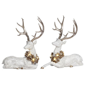 Mark Roberts 2019 Reindeer with Wreath Figurine, Assortment of 2,21",White