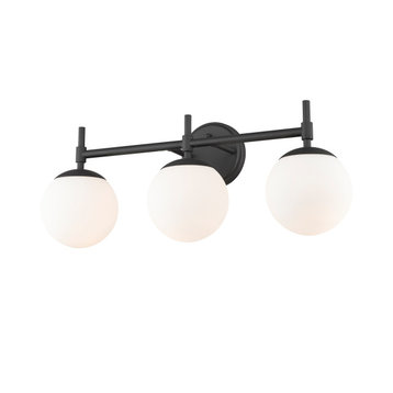 3 Light 24 in. Matte Black Bathroom Vanity Light with Opal Glass Shades