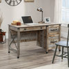 Farmhouse Desk, Wood Top With Lower Storage Drawer & Metal Handles, Rustic Cedar