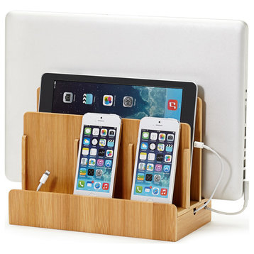 Multi-Device Charging Station & Dock, Eco-Friendly Bamboo, With 5 Usb + 2 A/C Power Hub