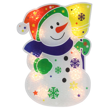 12.5" Lighted Holographic Snowman Christmas Window Silhouette Decor
