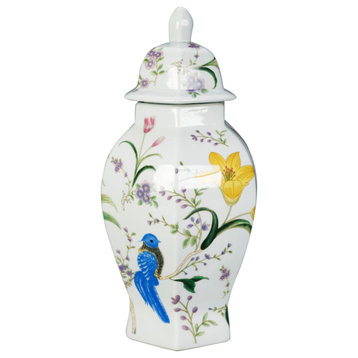 Birds and Flowers Hexagonal Ginger Jar With Lid